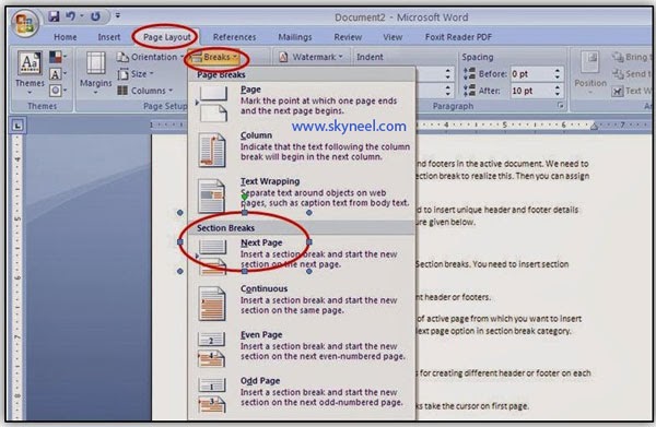 how to change header in word from one page to another