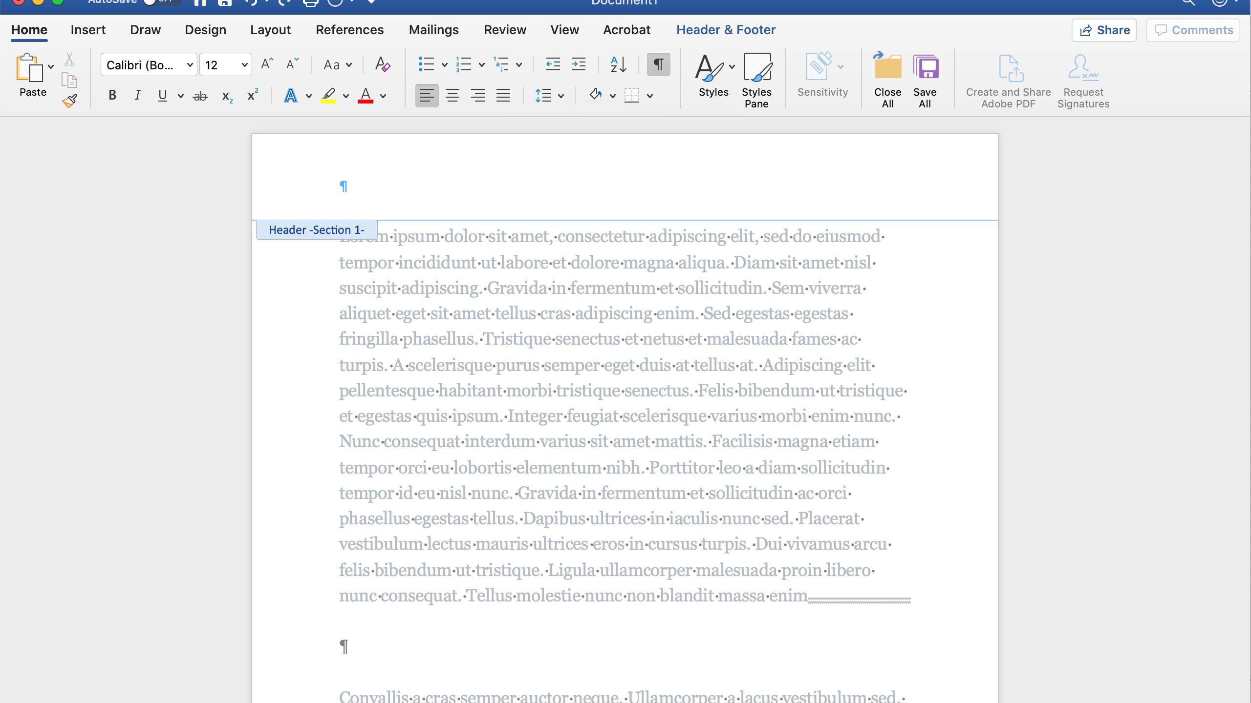 how to change header in word from one page to another